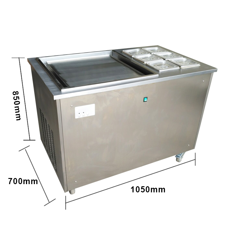 WF1120-6F Fried Ice Cream Machine - Single Square Pan 500 with 6 GN Topping Containers